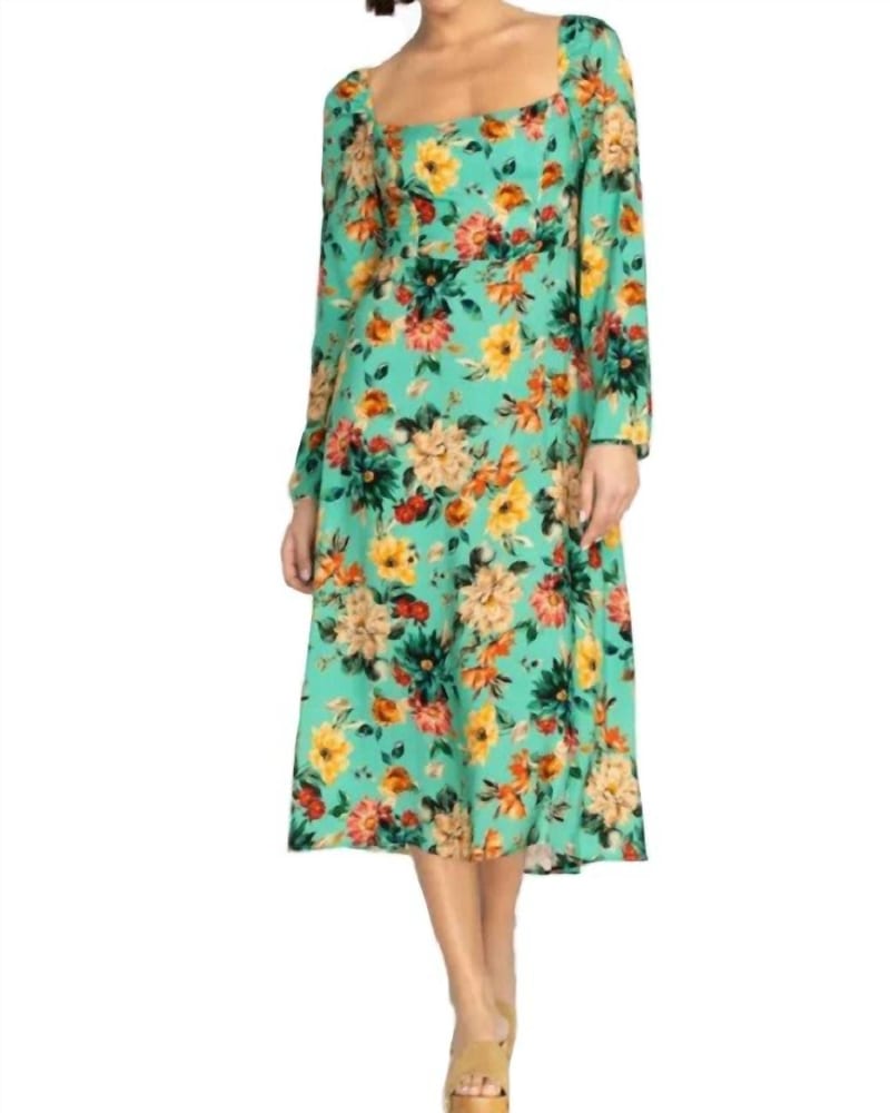 Front of a model wearing a size XL Bonita Midi Dress in Multi in Multi by Johnny Was. | dia_product_style_image_id:339269